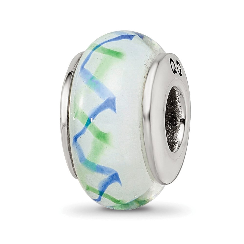 Sterling Silver Reflections Green/Blue Hand-Blown Glass Bead