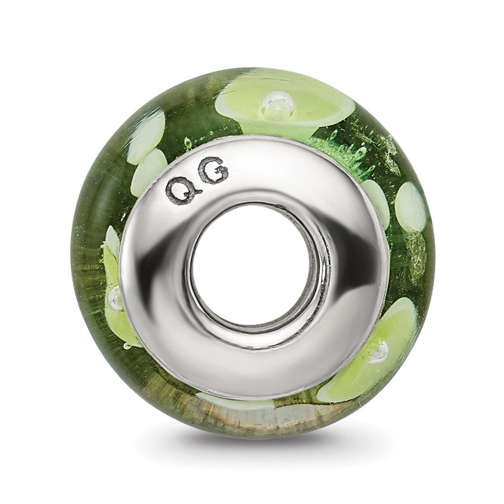 Sterling Silver Reflections Green/White Hand-Blown Glass Bead