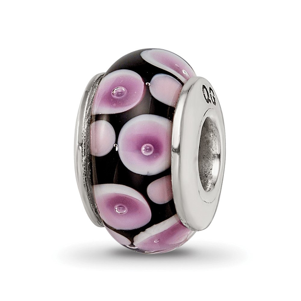 Sterling Silver Reflections Purple/Black Hand-Blown Glass Bead