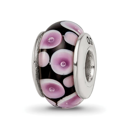 Sterling Silver Reflections Purple/Black Hand-Blown Glass Bead