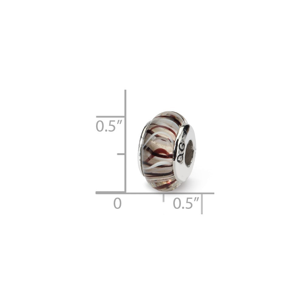 Sterling Silver Reflections Brown/White Hand-Blown Glass Bead