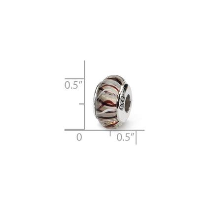 Sterling Silver Reflections Brown/White Hand-Blown Glass Bead