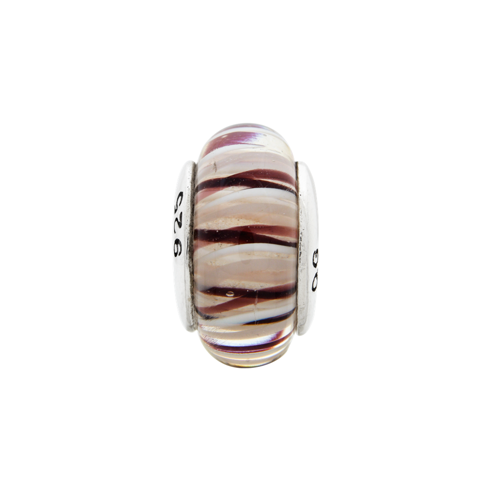 Sterling Silver Reflections Brown/White Hand-Blown Glass Bead