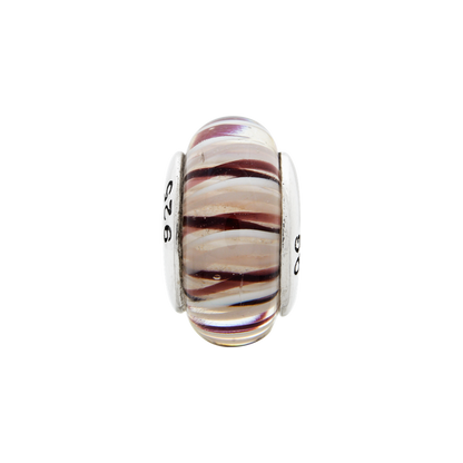 Sterling Silver Reflections Brown/White Hand-Blown Glass Bead