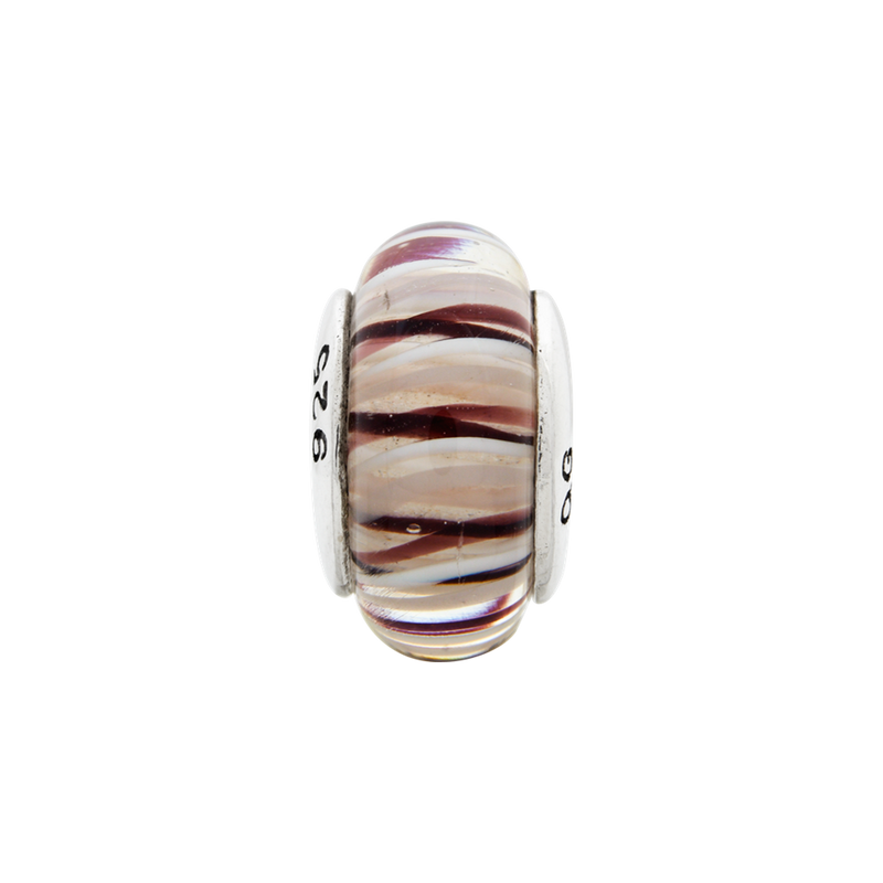 Sterling Silver Reflections Brown/White Hand-Blown Glass Bead