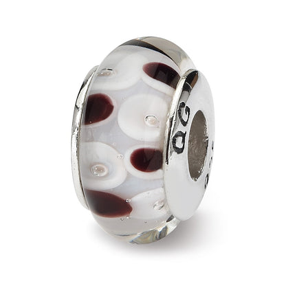 Sterling Silver Reflections Brown/White Hand-Blown Glass Bead