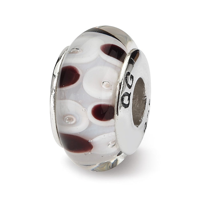 Sterling Silver Reflections Brown/White Hand-Blown Glass Bead