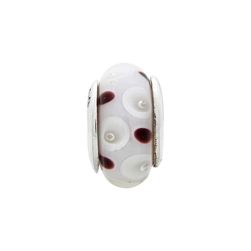 Sterling Silver Reflections Brown/White Hand-Blown Glass Bead