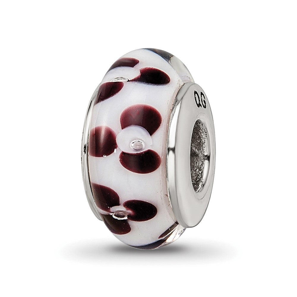 Sterling Silver Reflections Brown Floral Hand-Blown Glass Bead