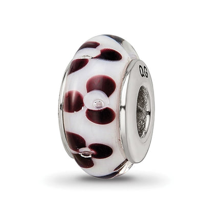 Sterling Silver Reflections Brown Floral Hand-Blown Glass Bead