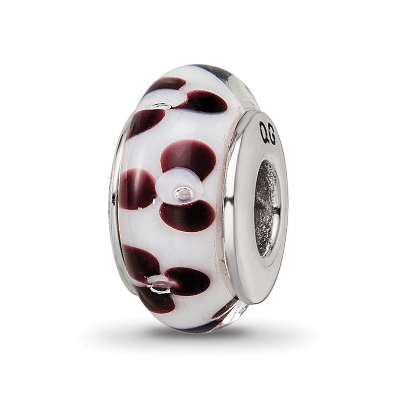 Sterling Silver Reflections Brown Floral Hand-Blown Glass Bead