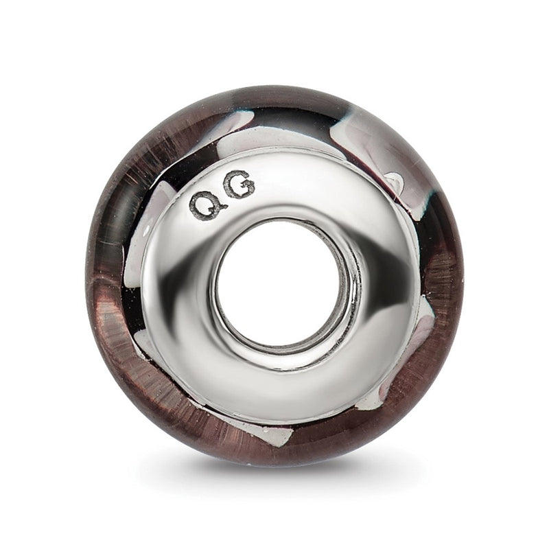 Sterling Silver Reflections Black/Grey Hand-Blown Glass Bead