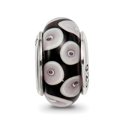Sterling Silver Reflections Black/Grey Hand-Blown Glass Bead