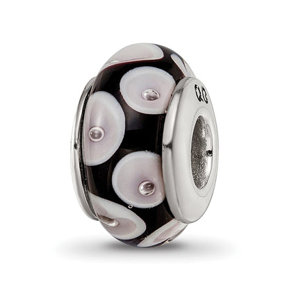 Sterling Silver Reflections Black/Grey Hand-Blown Glass Bead