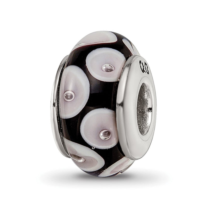 Sterling Silver Reflections Black/Grey Hand-Blown Glass Bead