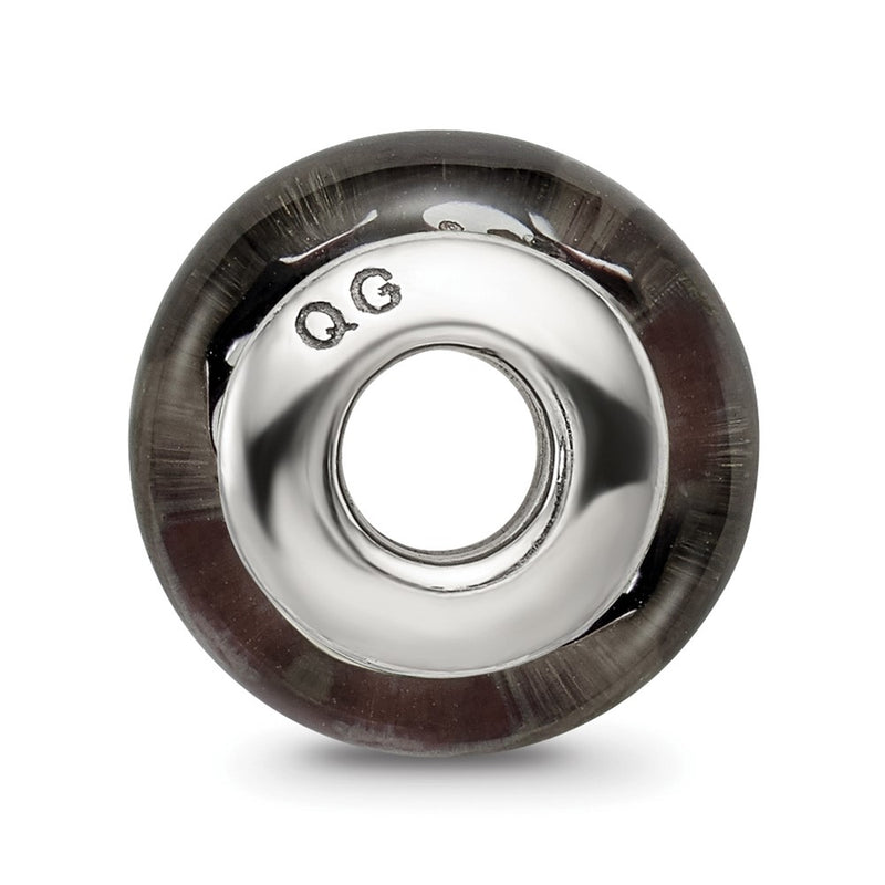 Sterling Silver Reflections Black/White Hand-Blown Glass Bead