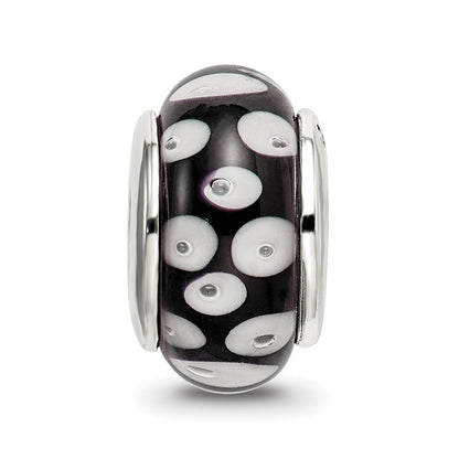 Sterling Silver Reflections Black/White Hand-Blown Glass Bead