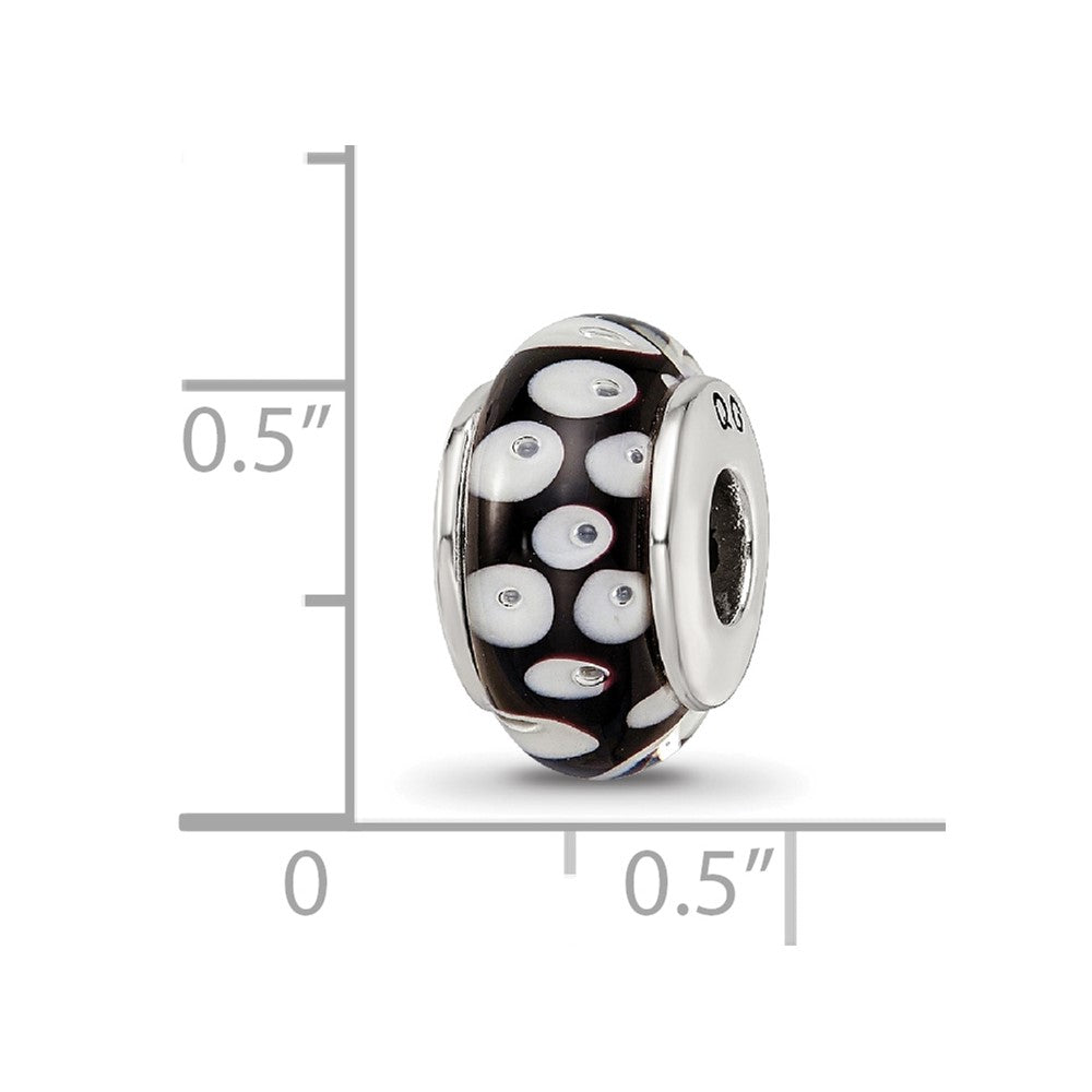 Sterling Silver Reflections Black/White Hand-Blown Glass Bead