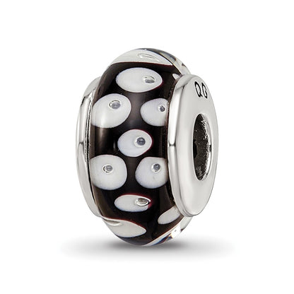 Sterling Silver Reflections Black/White Hand-Blown Glass Bead