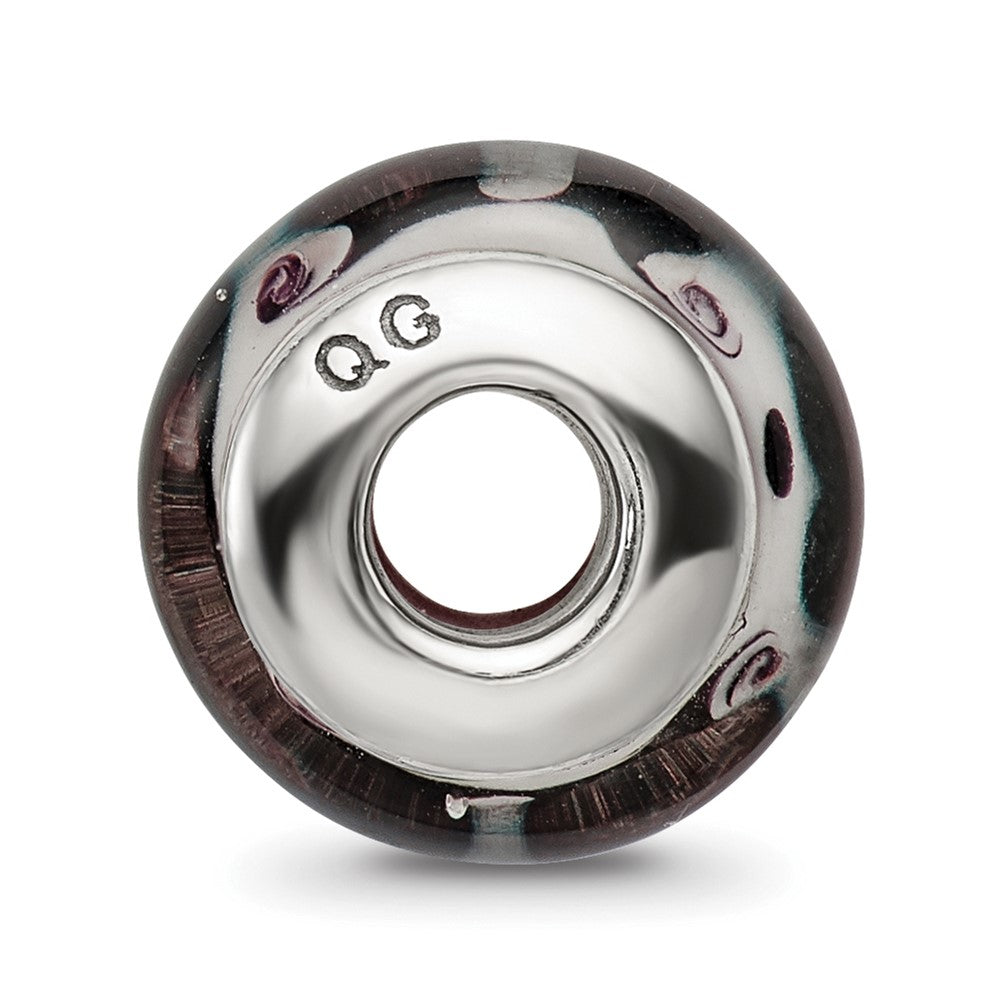 Sterling Silver Reflections Black/Grey Hand-Blown Glass Bead