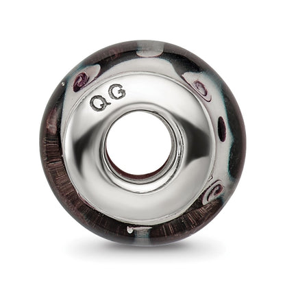 Sterling Silver Reflections Black/Grey Hand-Blown Glass Bead