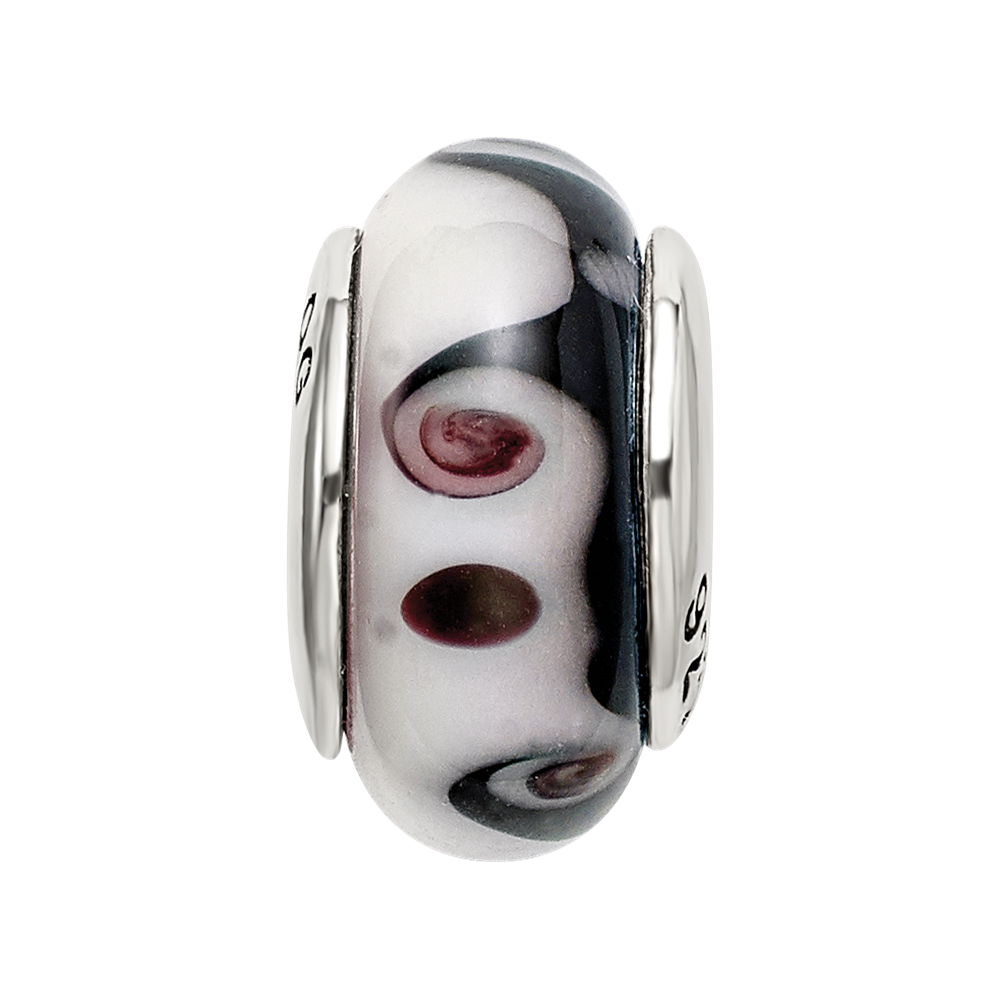 Sterling Silver Reflections Black/Grey Hand-Blown Glass Bead