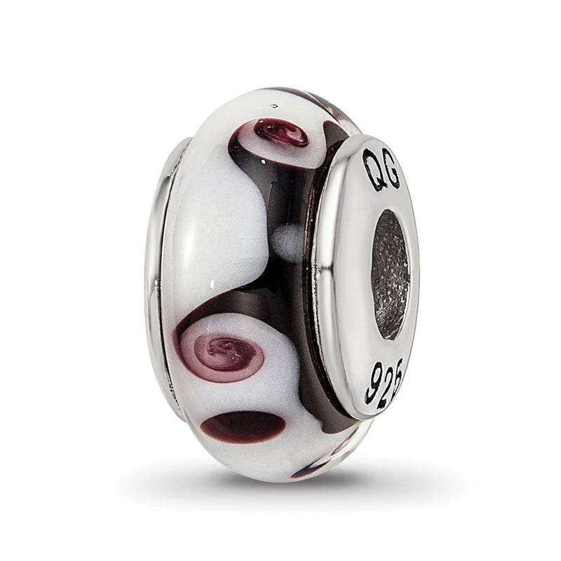 Sterling Silver Reflections Black/Grey Hand-Blown Glass Bead