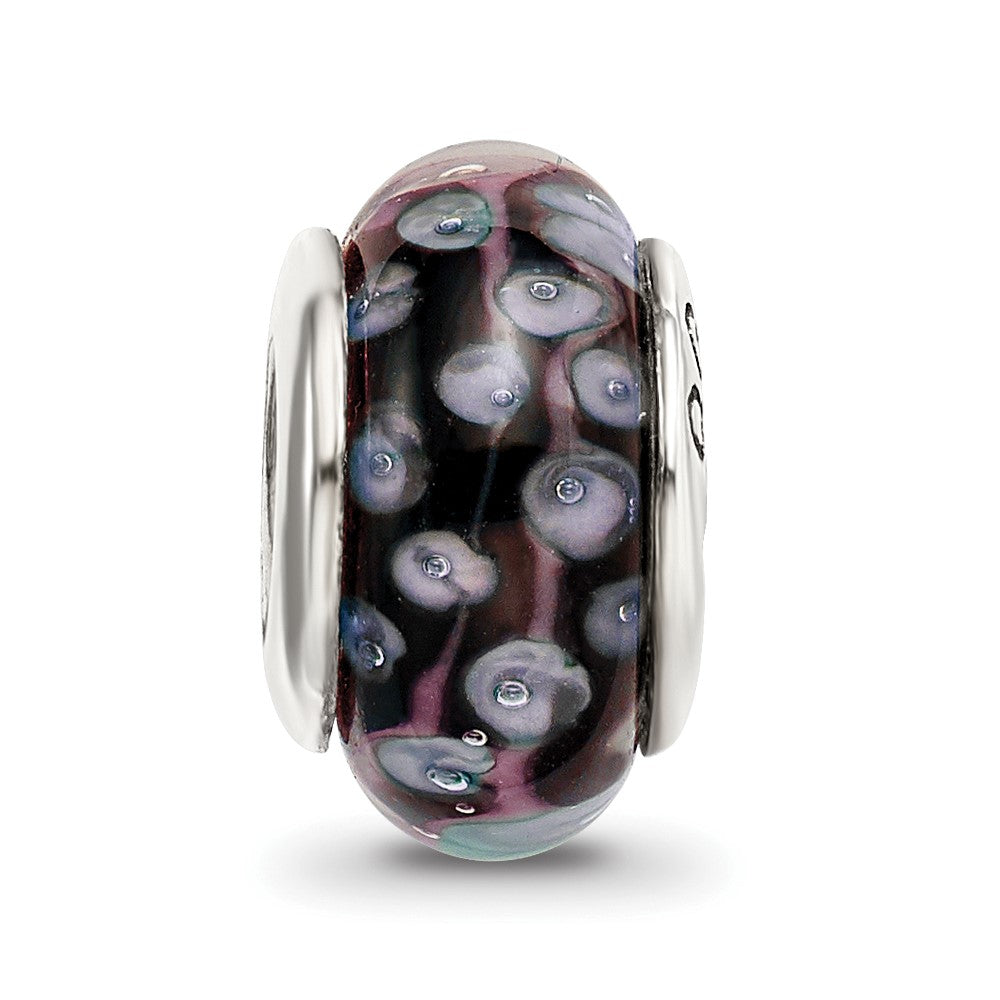 Sterling Silver Reflections Black/White Hand-Blown Glass Bead