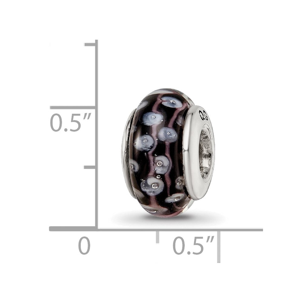 Sterling Silver Reflections Black/White Hand-Blown Glass Bead