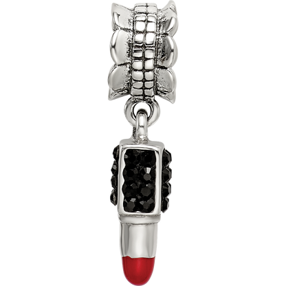 Sterling Silver Ss Reflections Red Enamel Preciosa Crystal Lipstick Dangle Bead