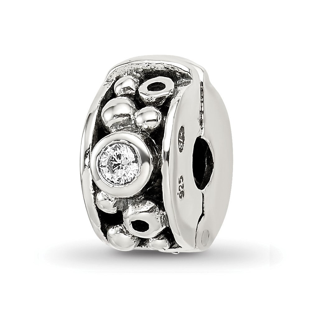 Sterling Silver Reflections Hinged Cz & Dots Clip Bead