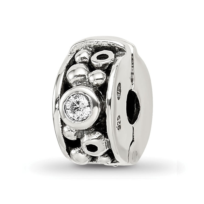 Sterling Silver Reflections Hinged Cz & Dots Clip Bead