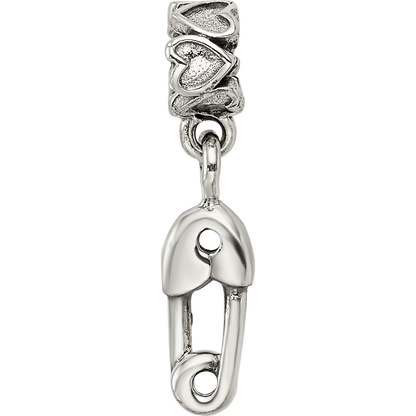 Sterling Silver Kids Collection Safety Pin Dangle Reflections Bead