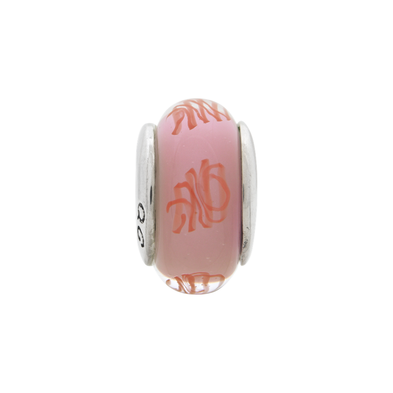 Sterling Silver Reflections Pink/Red Scribbles Hand-Blown Glass Bead