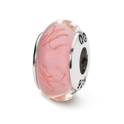 Sterling Silver Reflections Pink/Red Scribbles Hand-Blown Glass Bead