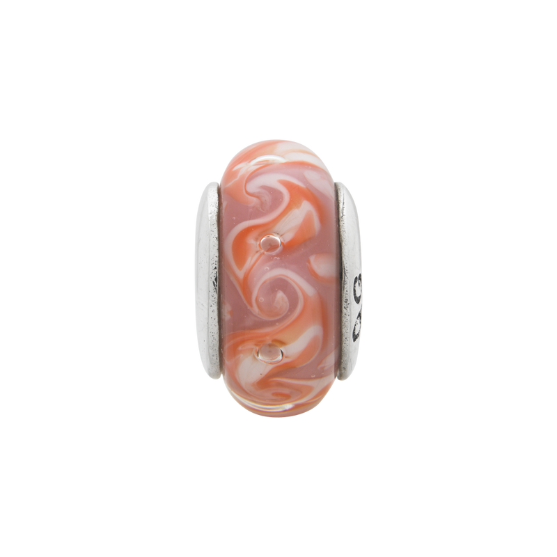 Sterling Silver Reflections Pink/Red Swirl Hand-Blown Glass Bead