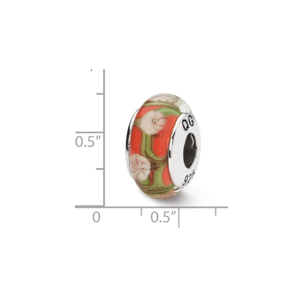 Sterling Silver Reflections Red/White Floral Hand-Blown Glass Bead