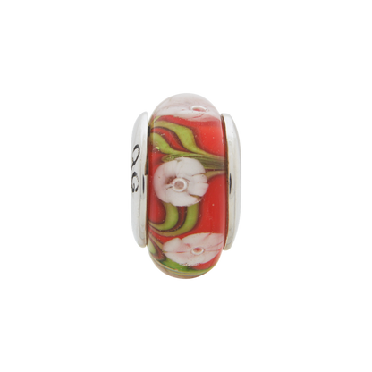 Sterling Silver Reflections Red/White Floral Hand-Blown Glass Bead