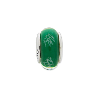 Sterling Silver Reflections Green/White Scribbles Hand-Blown Glass Bead