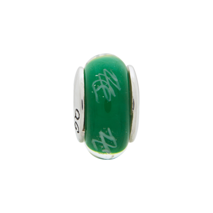 Sterling Silver Reflections Green/White Scribbles Hand-Blown Glass Bead