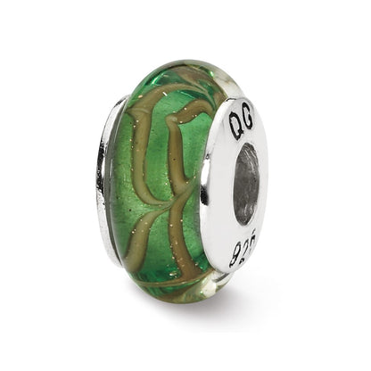Sterling Silver Reflections Lt. Green/Tan Swirl Hand-Blown Glass Bead