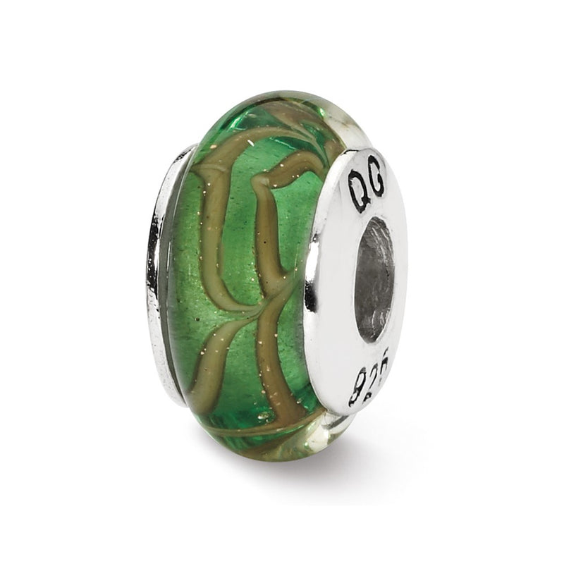 Sterling Silver Reflections Lt. Green/Tan Swirl Hand-Blown Glass Bead
