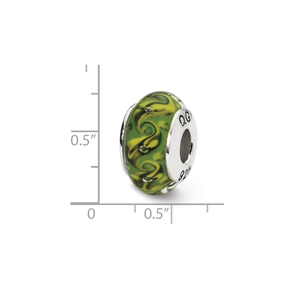 Sterling Silver Reflections Green/Yellow Swirl Hand-Blown Glass Bead