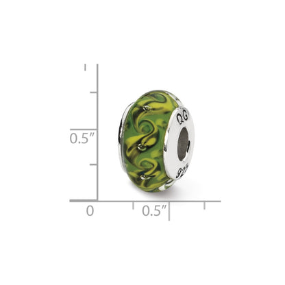 Sterling Silver Reflections Green/Yellow Swirl Hand-Blown Glass Bead