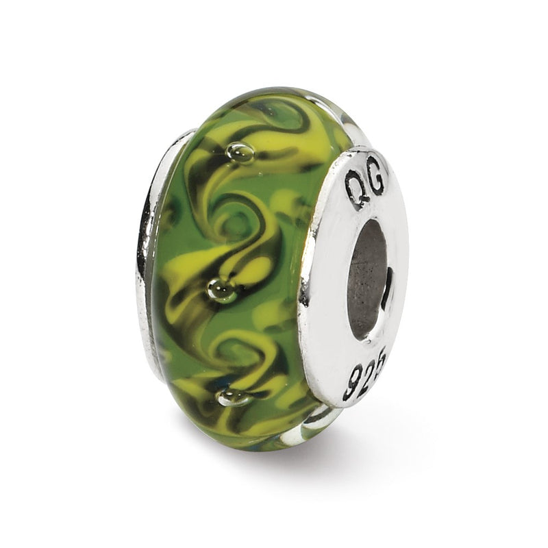 Sterling Silver Reflections Green/Yellow Swirl Hand-Blown Glass Bead