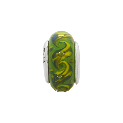 Sterling Silver Reflections Green/Yellow Swirl Hand-Blown Glass Bead
