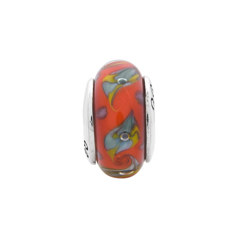 Sterling Silver Reflections Red/Teal Swirl Hand-Blown Glass Bead