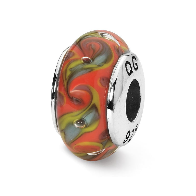 Sterling Silver Reflections Red/Teal Swirl Hand-Blown Glass Bead