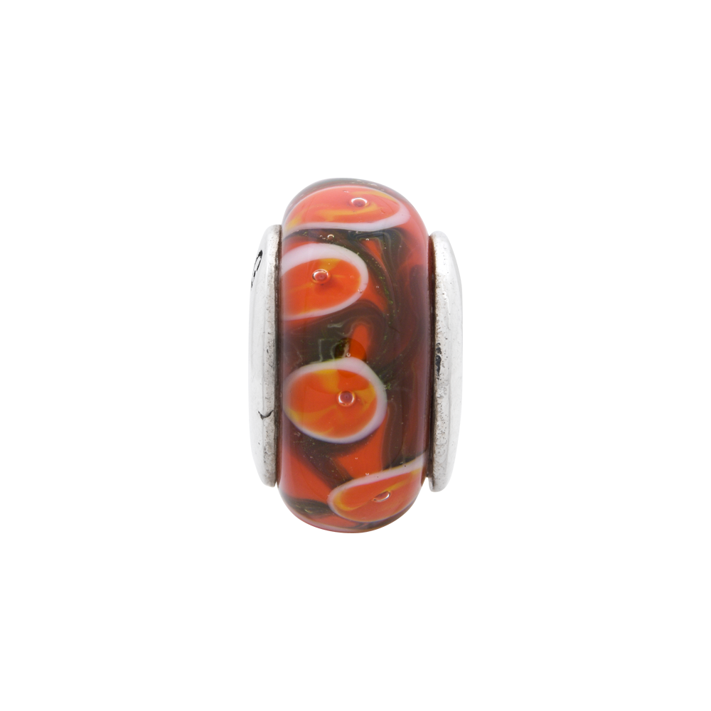 Sterling Silver Reflections Red/Orange Hand-Blown Glass Bead