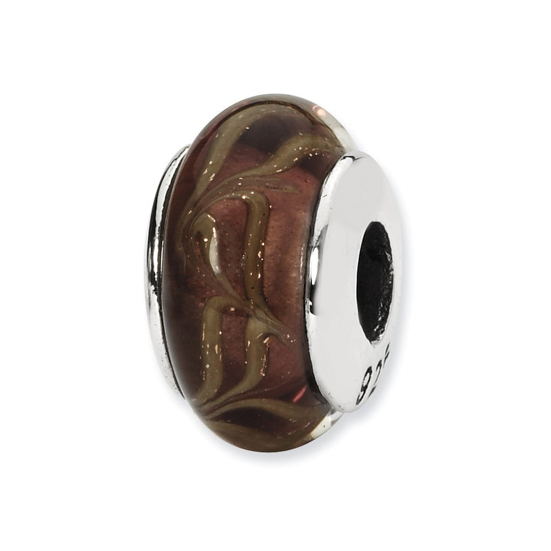 Sterling Silver Reflections Smokey Swirl Hand-Blown Glass Bead